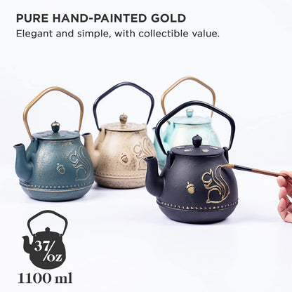 KOFPAR Tea Kettle, Japanese Cast Iron Teapot with Removable Stainless Steel Infuser, Cast Iron Tea Kettle Stovetop Safe, Tetsubin Coated with Enamel Interior (950 ml/33 oz)
