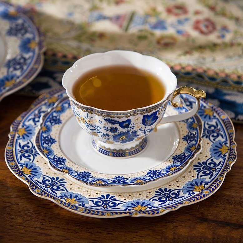 ACMLIFE Bone China Tea Set for 6 Adults, 21 Piece Blue and White