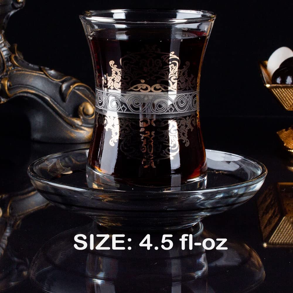 Turkish-Style Glass Teacup and Saucer Set, Silver