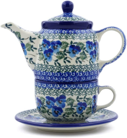 Handmade Tea for One Set, Blue Pansy