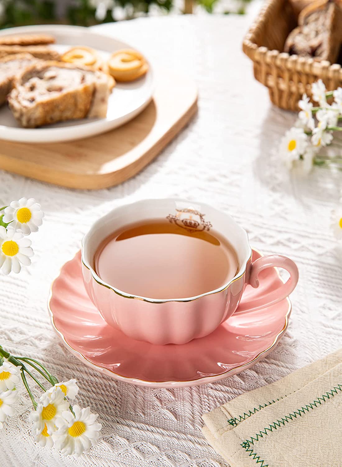 Elegant Purple Ceramic Cups, Unique Coffee Cup and Saucer in Gift Box