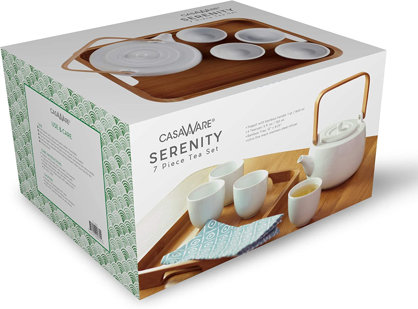 casaWare Serenity 7-Piece Tea Pot Set Gift Boxed (White)