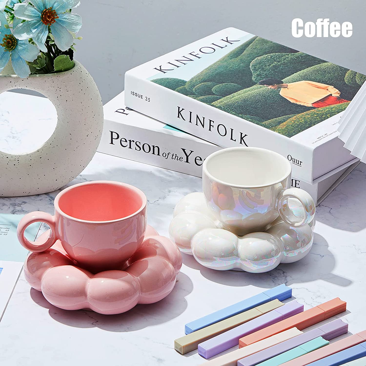 2 Pieces Ceramic Cloud Mug Cute Cup with Coaster 7oz Cute Ceramic Coff –  Apollo Tea Co