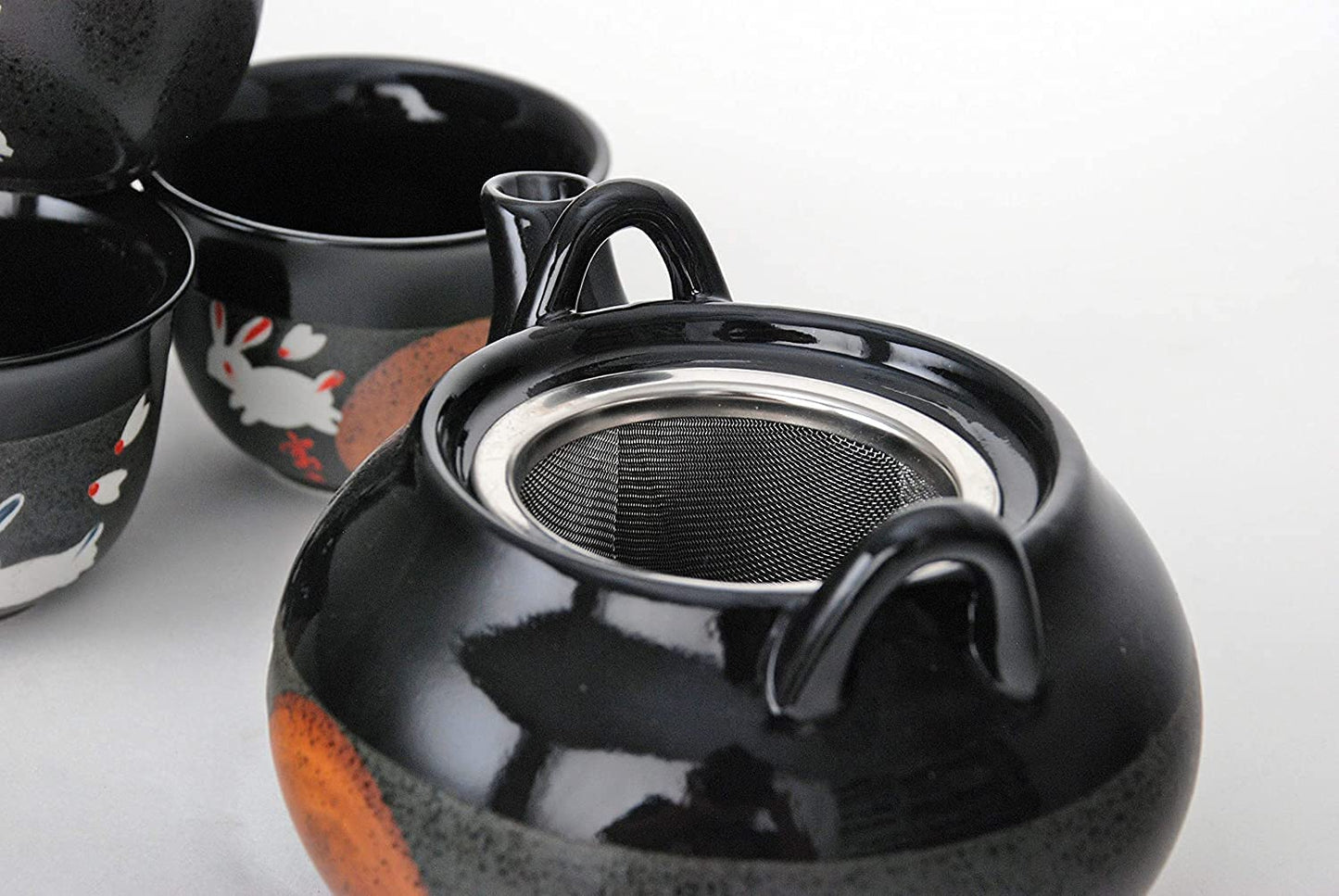 Happy Sales HSTS-RBTMN5, Perfect 5 Piece Ceramic Japanese Design Tea set Rabbit & Moon