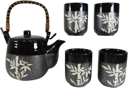 Charcoal Bamboo Motif Japanese Tea Set