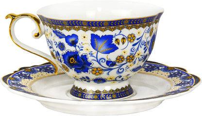 ACMLIFE Bone China Tea Set for 6 Adults, 21 Piece Blue and White Porcelain Tea Set, Vintage Floral Tea Sets for Women Tea Party or Gift Giving