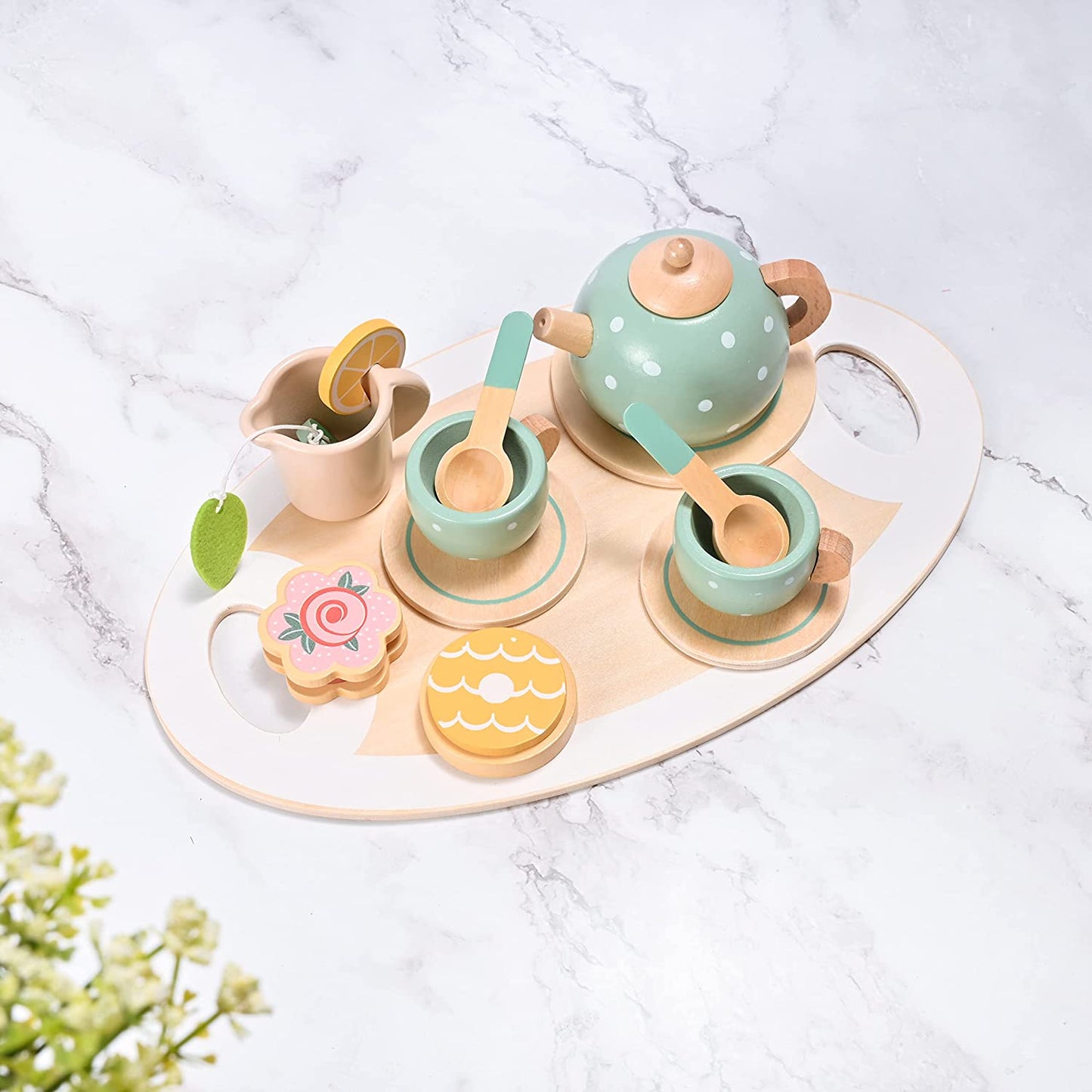 15pcs Wooden Tea Set for Little Girls