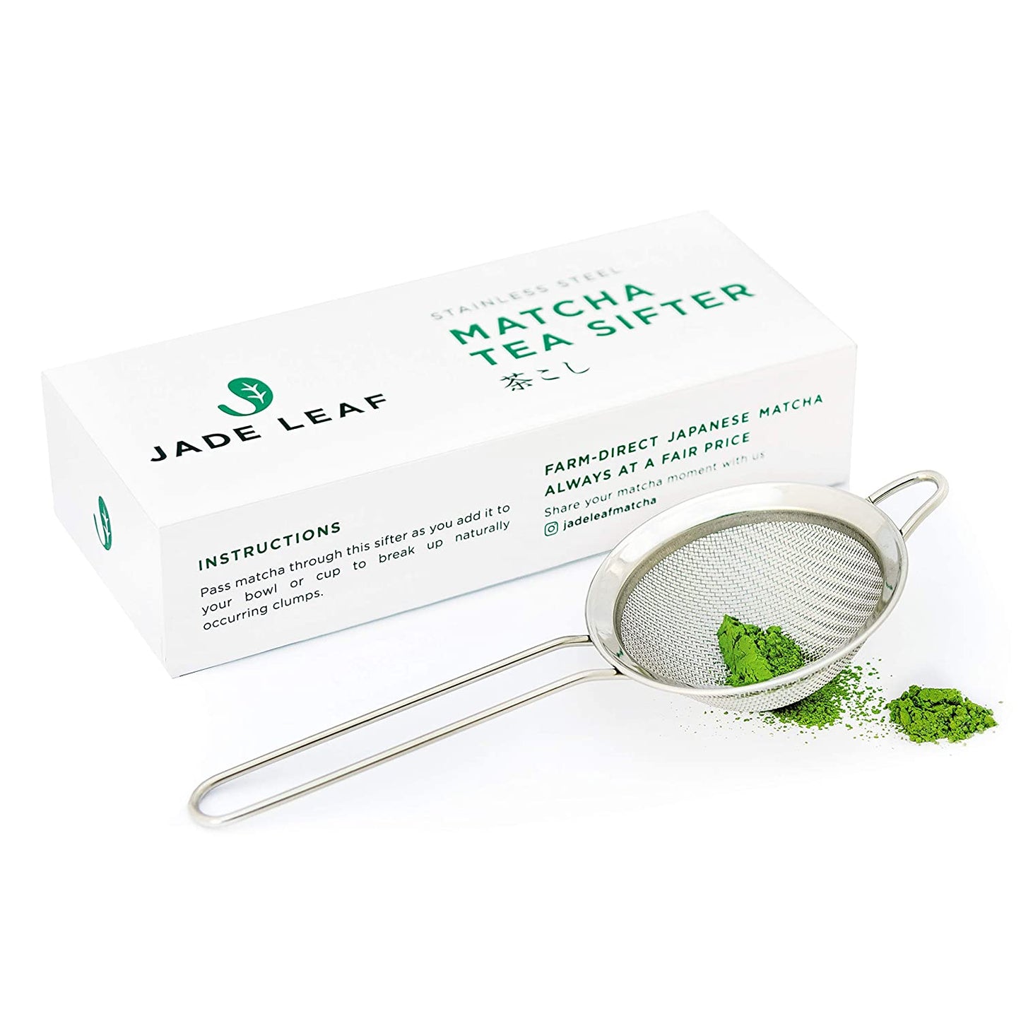 Jade Leaf - Complete Matcha Ceremony Set - Bamboo Matcha Whisk and Scoop, Stainless Steel Sifter, Stoneware Bowl & Whisk Holder, Prep Guide