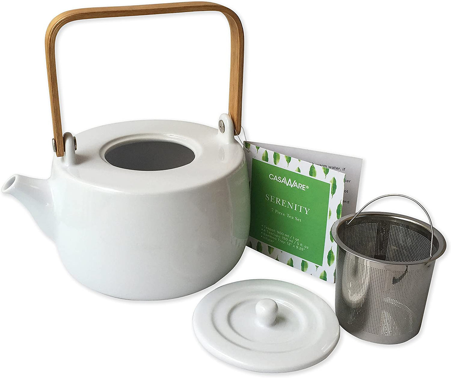 casaWare Serenity 7-Piece Tea Pot Set Gift Boxed (White)