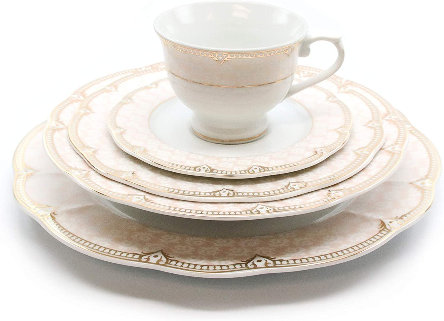Royalty Porcelain Gilded 57-piece Dinnerware Set 'Sandra', Premium Bone China